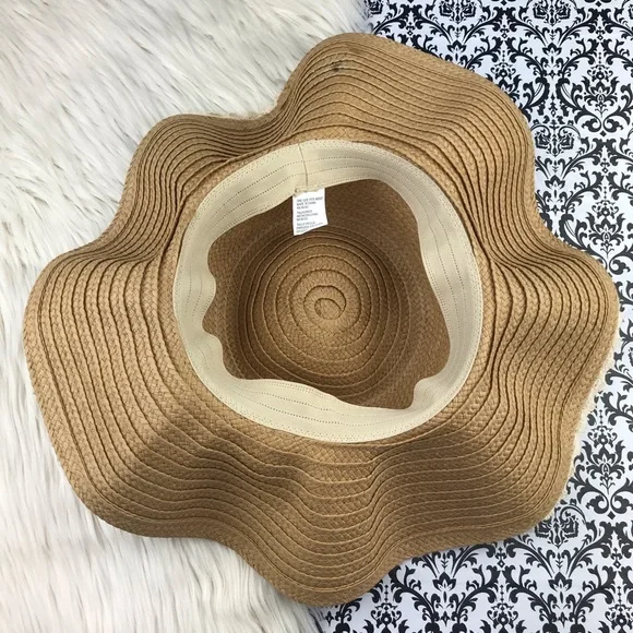 NWT Capelli New York : size : OS : Tan Woven floral floppy beach summer sun hat - Picture 2 of 8